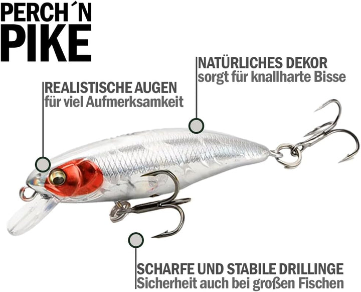 Wobbler im 5er Set für Forelle & Barsch, 5,5cm, Kunstköder Set für Spinnfischen, Minnow Köder sinken