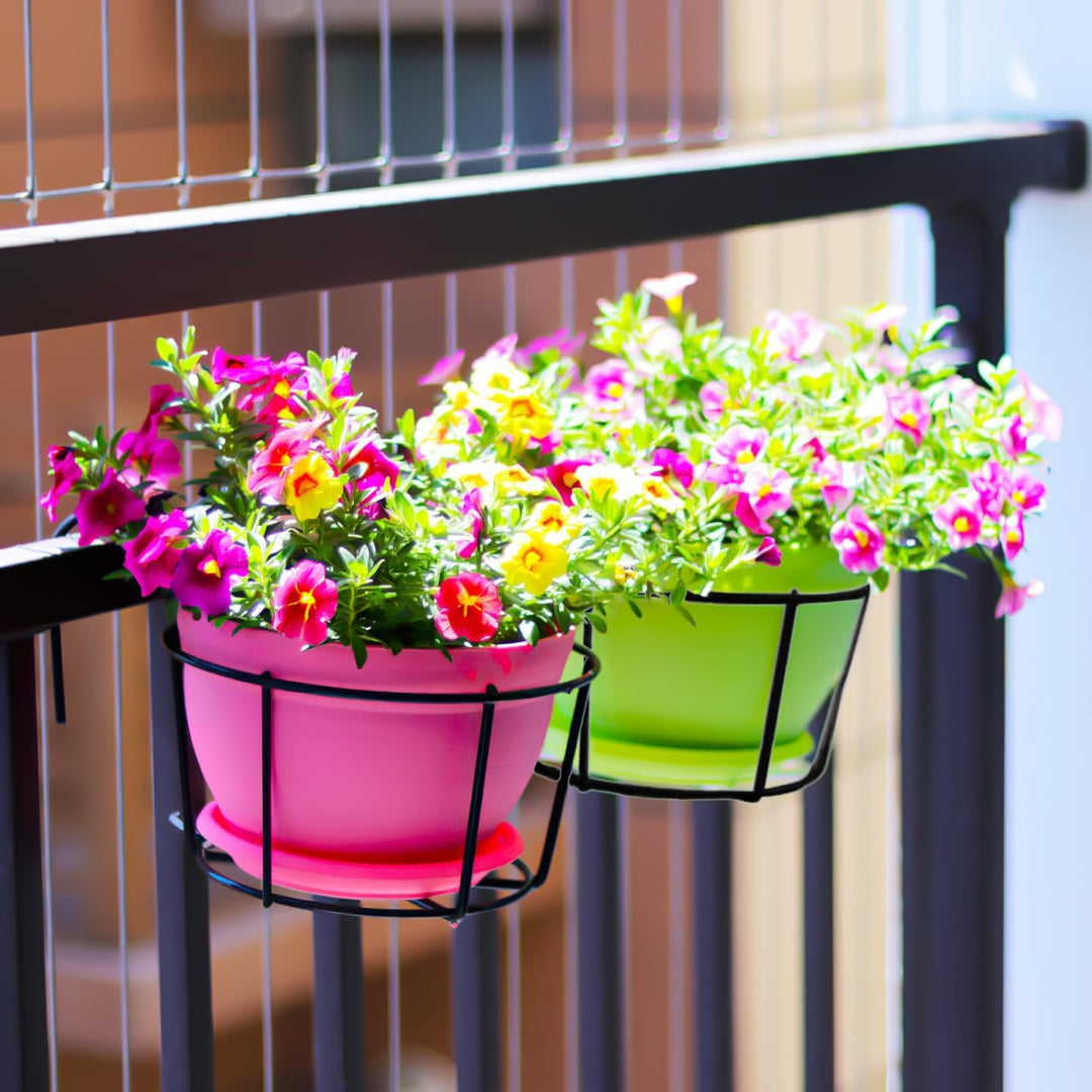 YARNOW 5er Pack Blumentopfhalter Hängend für Balkon Geländer Eisen Pflanzkorb Schwarz Blumenständer