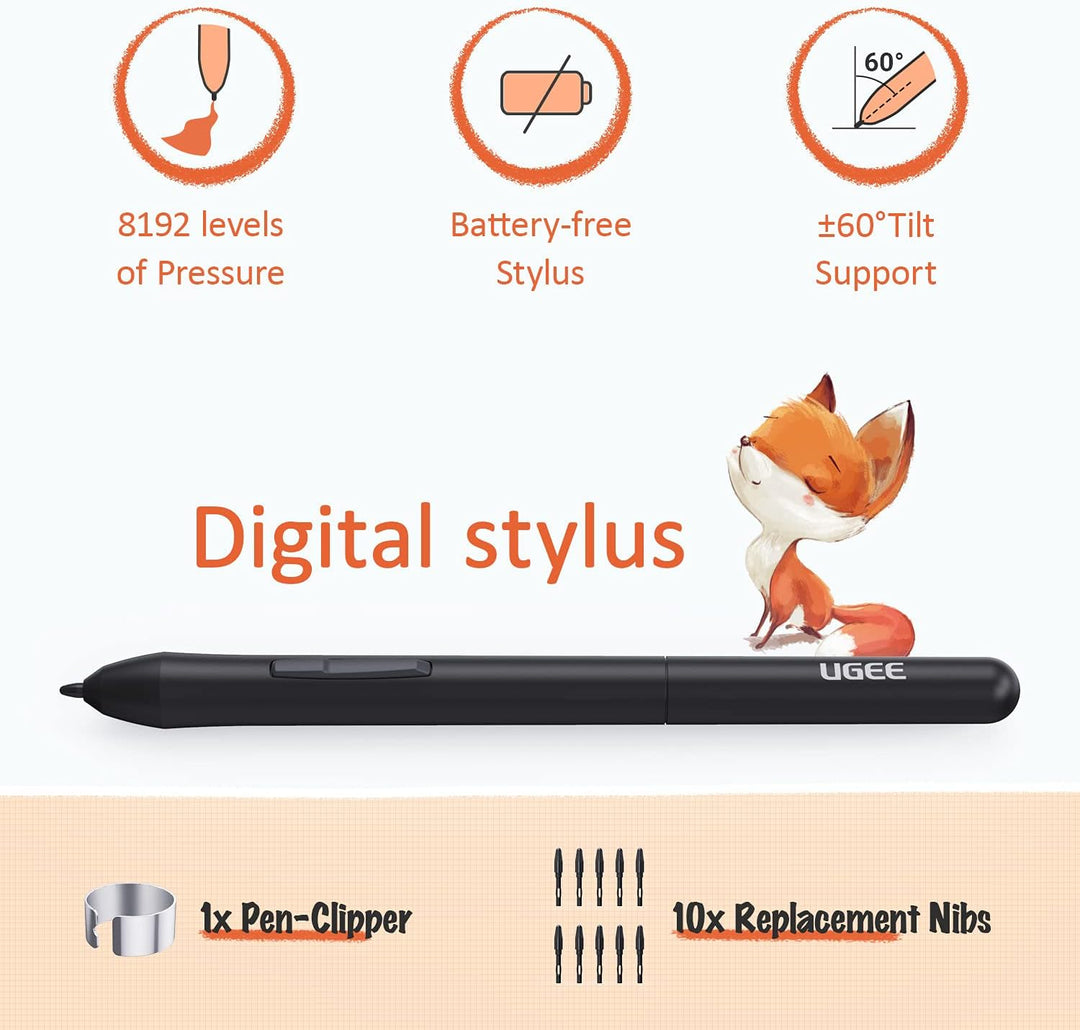 UGEE S640 Grafiktablett für PC 6.3 X 4 Inch, Dital zeichenpad mit Stift 8192 Druckempfindlichkeit 10