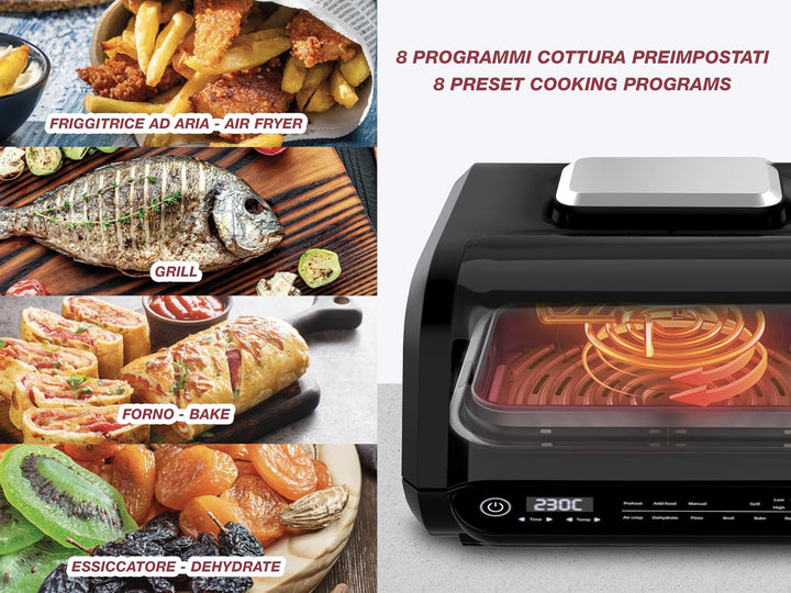 BEPER P101FRI081 Multifunktionsfritteuse, Digitale LED-Fritteuse mit 8 Programmen, Grill mit 4 Kochm