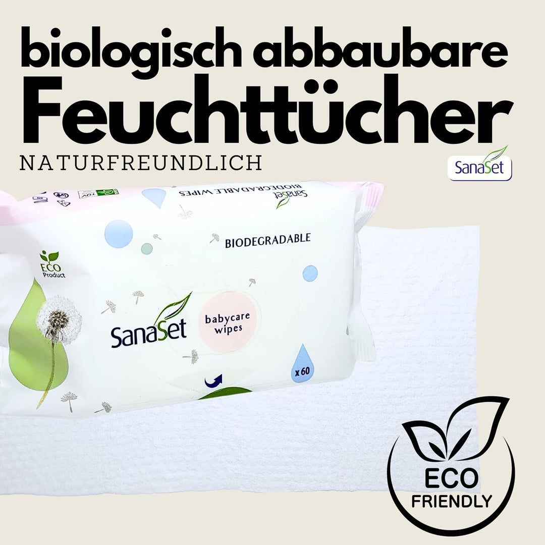 SanaSet Baby Feuchttücher - sanftes Toilettenpapier/Spucktücher mit Aloe Vera, Kamille & Olivenöl fü