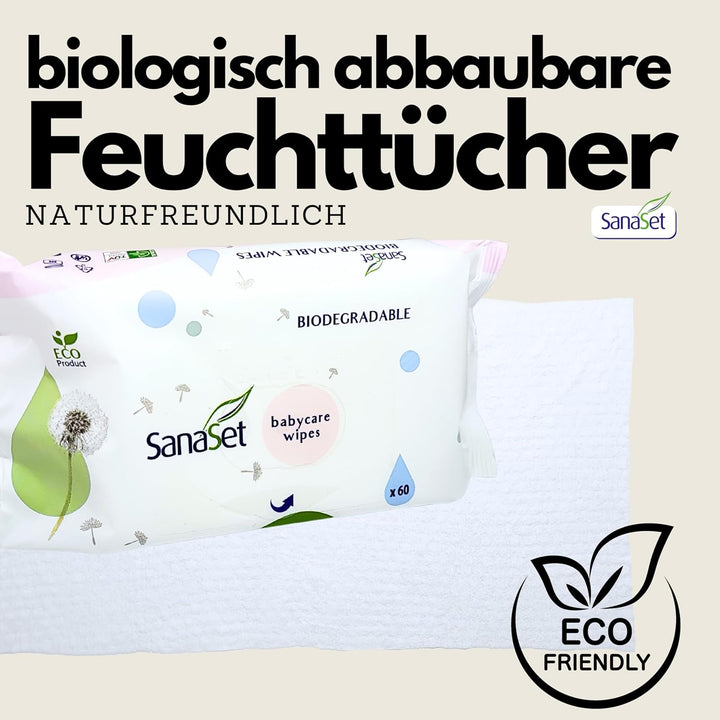 SanaSet Baby Feuchttücher - sanftes Toilettenpapier/Spucktücher mit Aloe Vera, Kamille & Olivenöl fü
