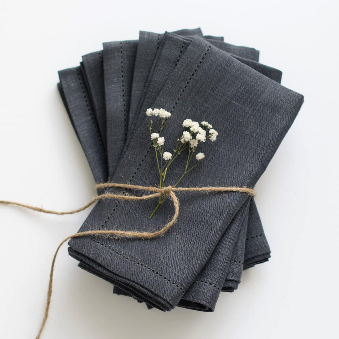 Varvara Home 6 Leinenservietten Schwarz | Stoffservietten Leinen | Serviette aus Leinen Anthrazit |