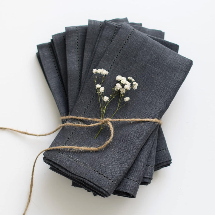 Varvara Home 6 Leinenservietten Schwarz | Stoffservietten Leinen | Serviette aus Leinen Anthrazit |