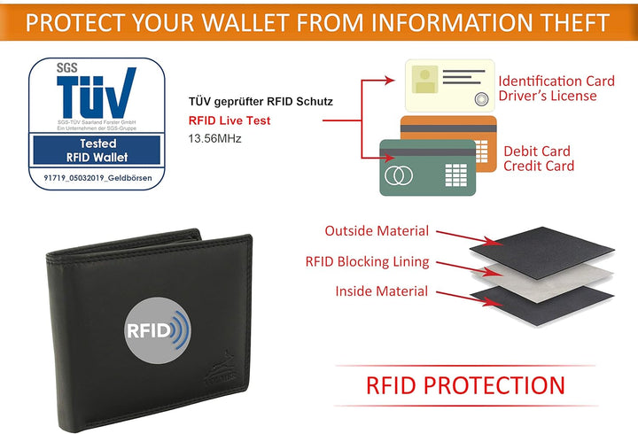 Fa.Volmer® Herren Leder Geldbörse schwarz mit RFID-Schutz Echtleder Geldbeutel Portemonnaie #VO19 (s