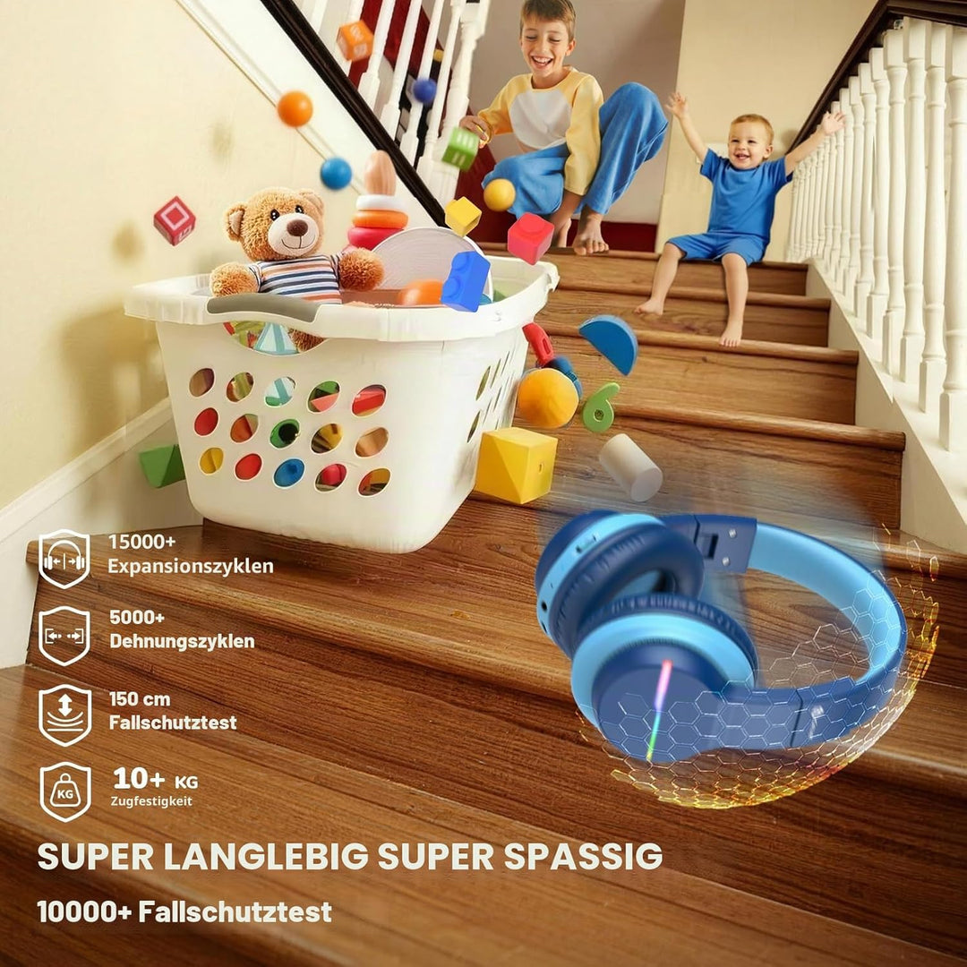 iClever Bluetooth Kinder Kopfhörer, Farbige LED-Leuchten, Kinderkopfhörer Over-Ear mit 74/85/94dB La