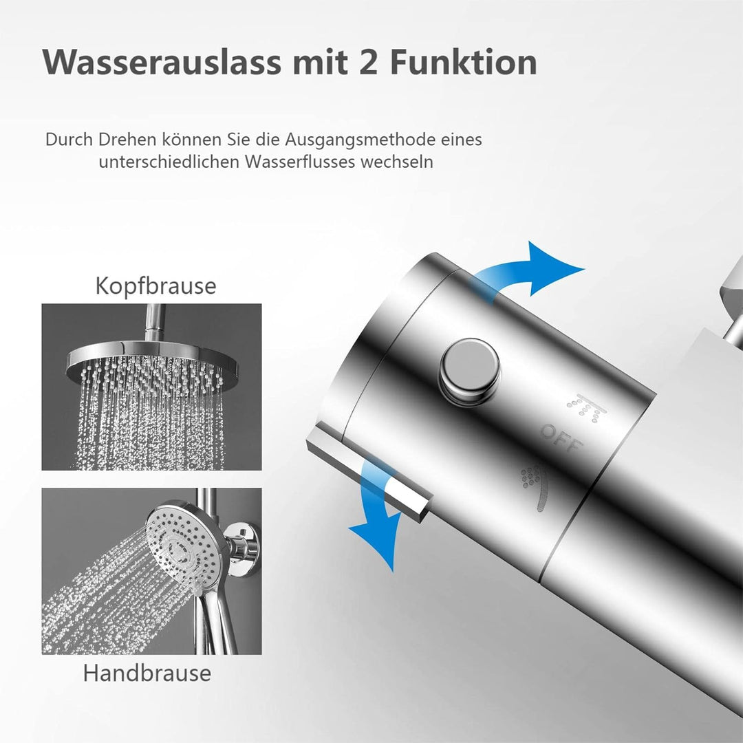 YOOZENA Duscharmatur Komplettset, Duschsystem（Duscharmatur mit Thermostat，Kopfbrause, Duschkopf mit