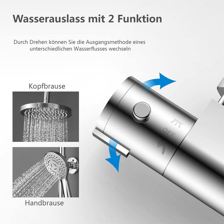 YOOZENA Duscharmatur Komplettset, Duschsystem（Duscharmatur mit Thermostat，Kopfbrause, Duschkopf mit