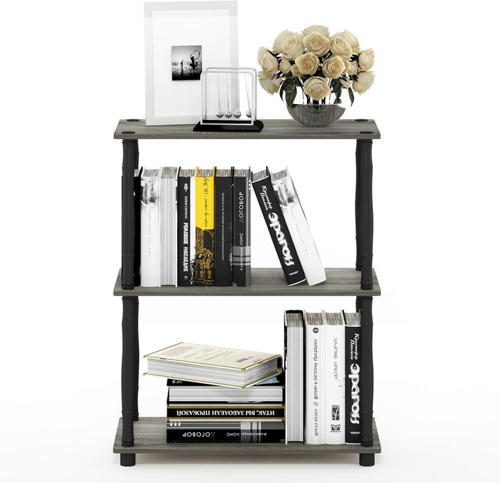 Furinno 3-Ebenen kompaktes Mehrzweck-Regal mit klassischem Rohr, holz, Französische Eiche Grau/Schwa