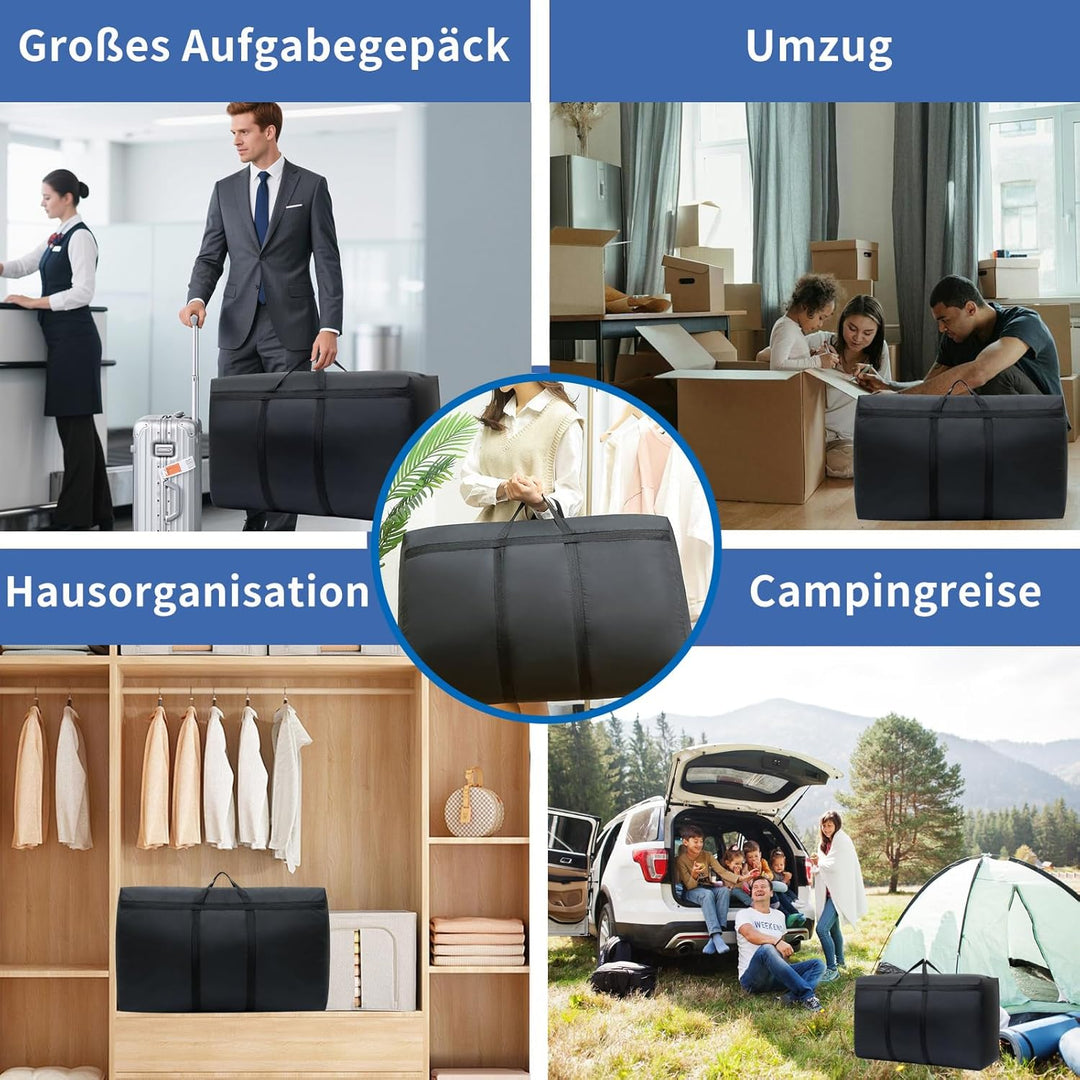 2 Stück Extra Grosse 180L Umzugstaschen, Robuste Oxford Aufbewahrungstaschen mit Reissverschluss & V