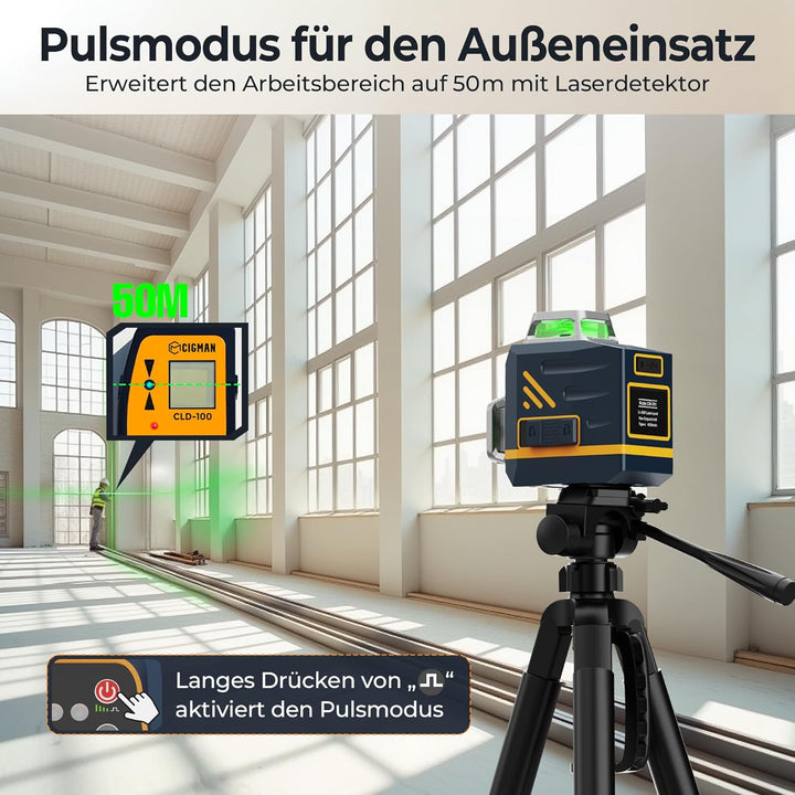Kreuzlinienlaser, CIGMAN 3x360 Grad Grün Selbstnivellierend Laser Wasserwaage, Baulaser Kreuzlaser L
