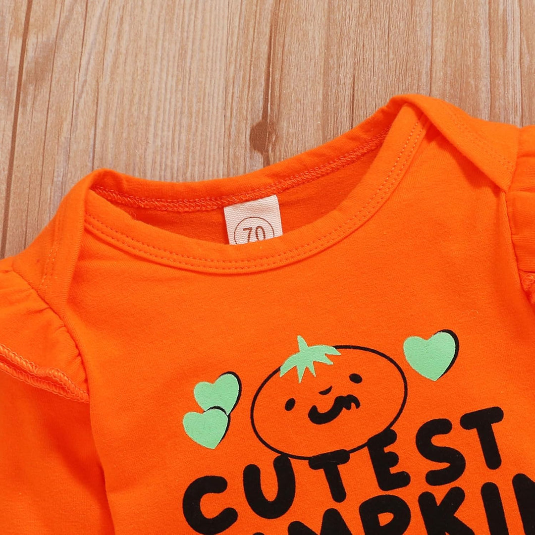 Baby Mädchen Kleidung Set 3tlg My First Halloween Langarm Outfit mit Stirnband und langem Kürbis Hos