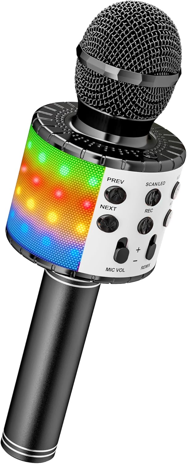 Magic Sing LED Karaoke Mikrofon Kinder, Drahtloses Bluetooth Spielzeug ab 3-12 Jahre Geschenk Mädche