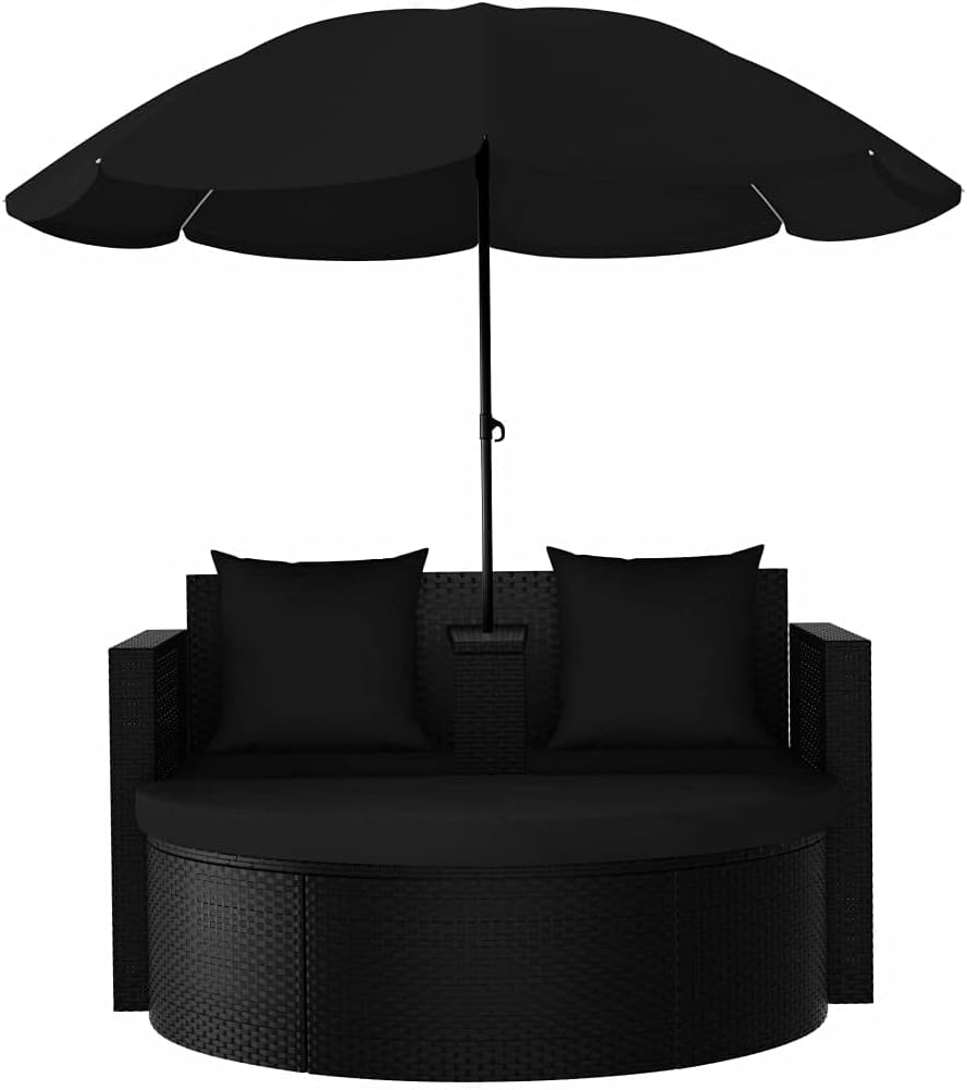 TEWTX7 Outdoor Poly Rattan Gartensofa 2-Sitzer mit Sonnenschirm Gartenmoebel Sonneninsel Rattansofa