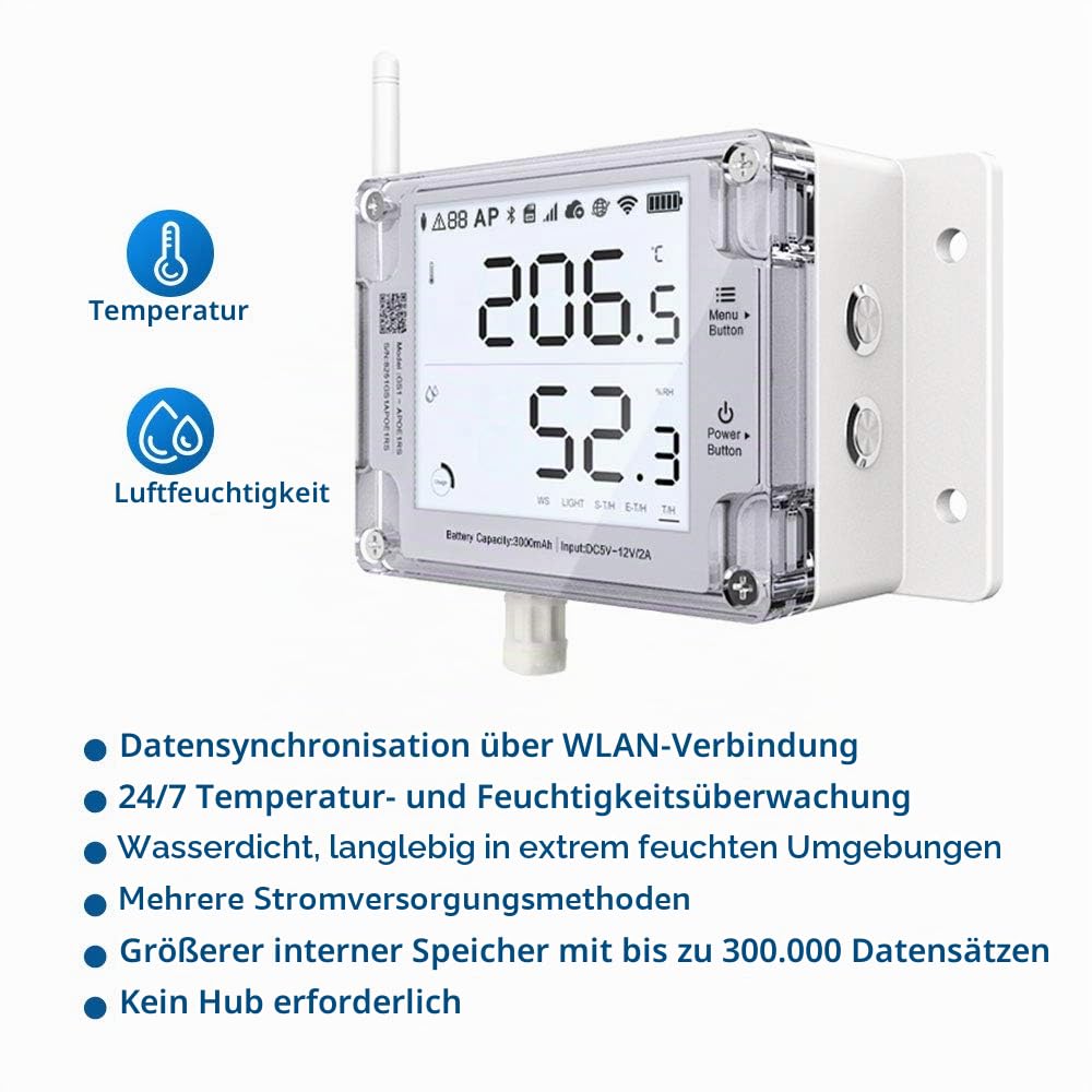 UbiBot GS1-A | drahtloser Temperatur- u. Feuchtigkeitssensor mit App- u. E-Mail-Benachrichtigungen,