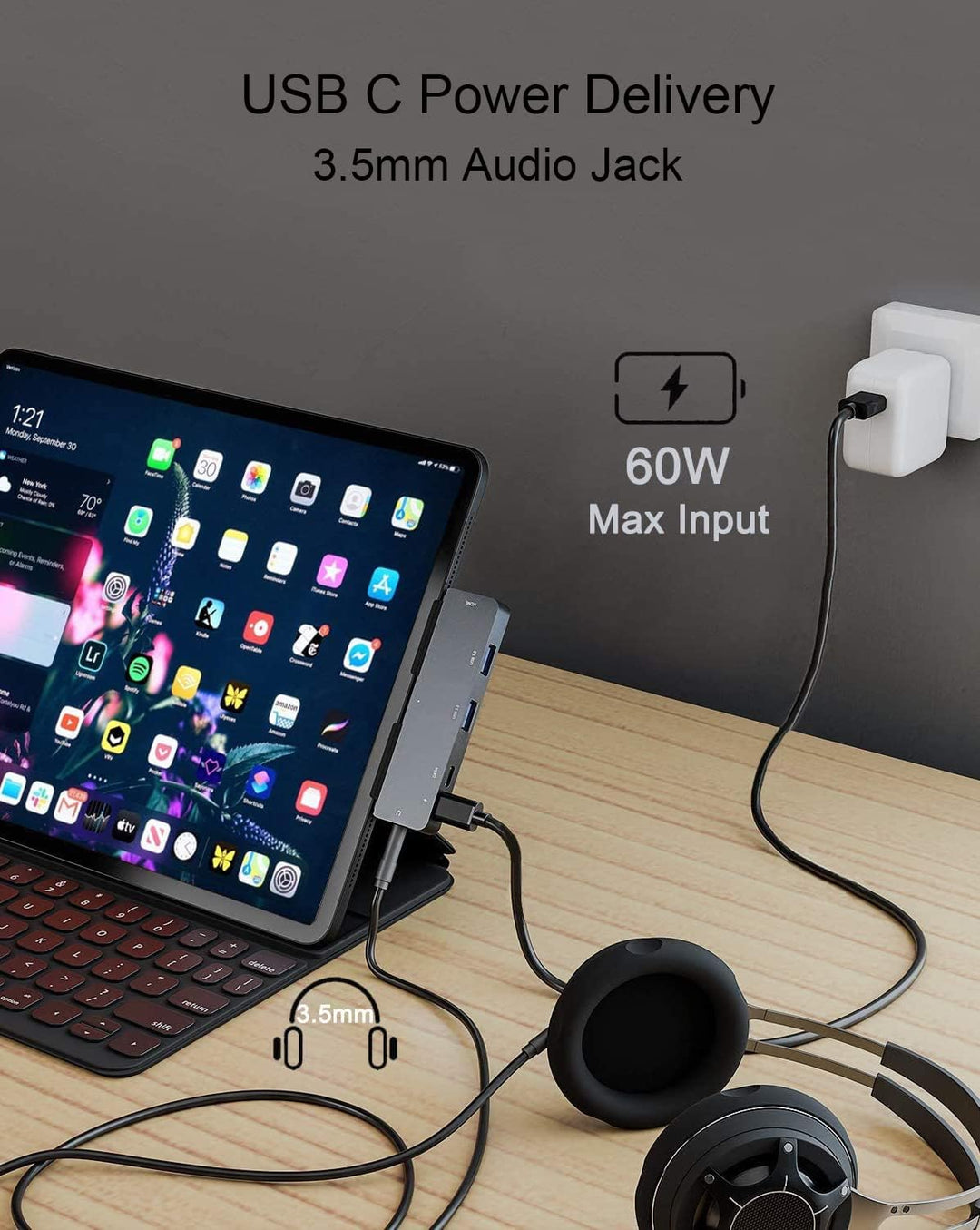 iPad Pro USB C Hub Adapter für iPad Pro 12.9 11 M1 M2,7in1 hub mit 4K HDMI,USB3.0,3.5mm Audio,SD/TF