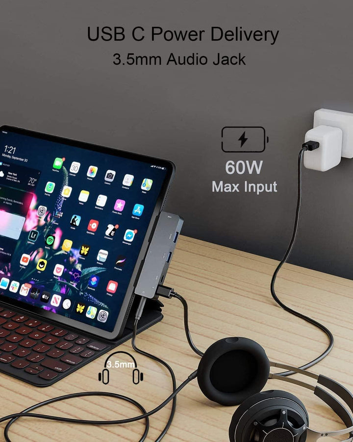 iPad Pro USB C Hub Adapter für iPad Pro 12.9 11 M1 M2,7in1 hub mit 4K HDMI,USB3.0,3.5mm Audio,SD/TF