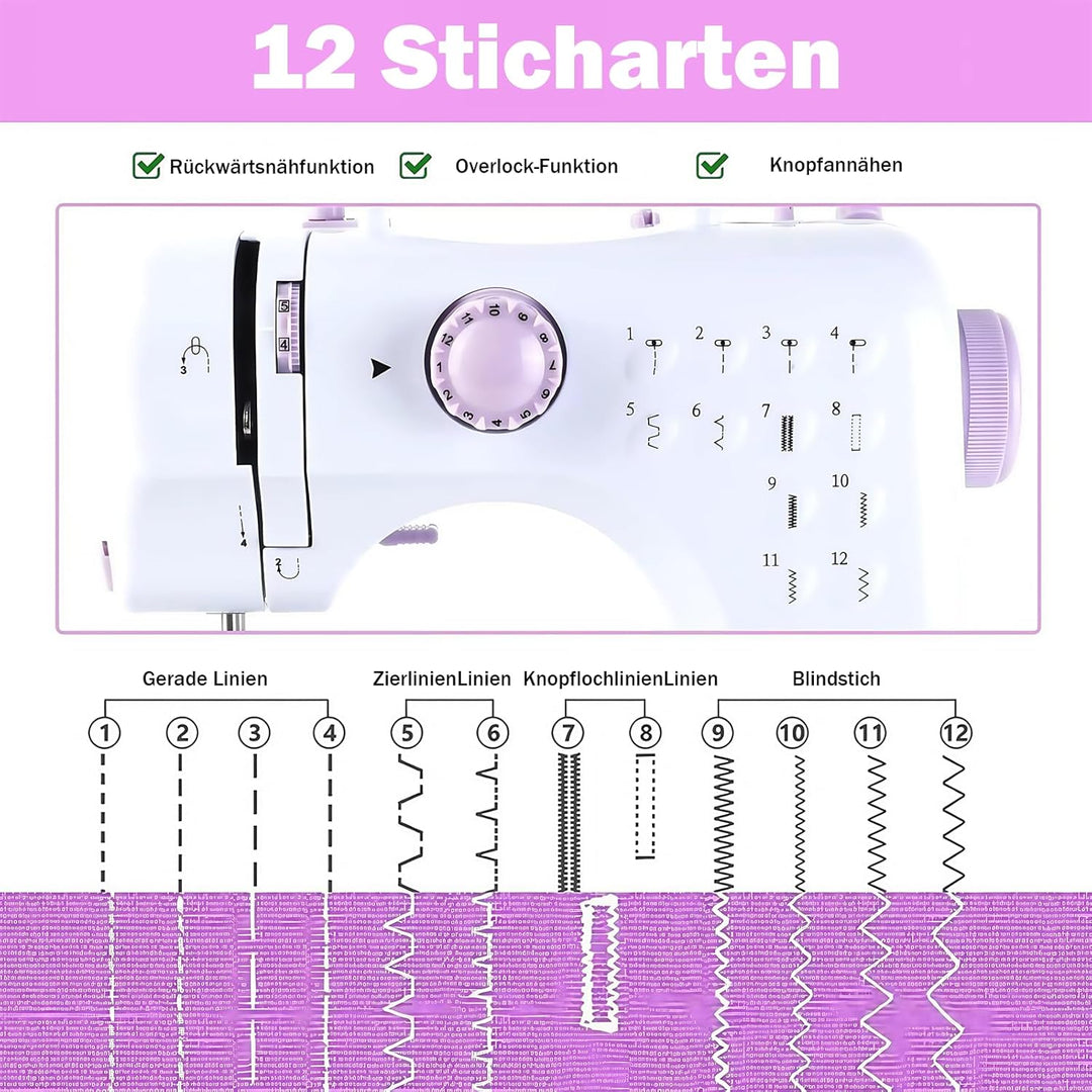 Portable Nähmaschine mit Anschiebetisch für Anfänger Tragbare Elektrische Nähmaschine mit LED-Licht