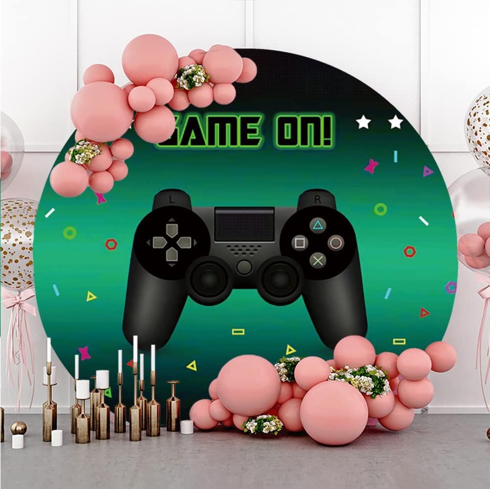 Aoihrraan 180cm Durchmesser Spiel auf rundem Hintergrund für Fotografie Schwarz Videospiel Gamepad L