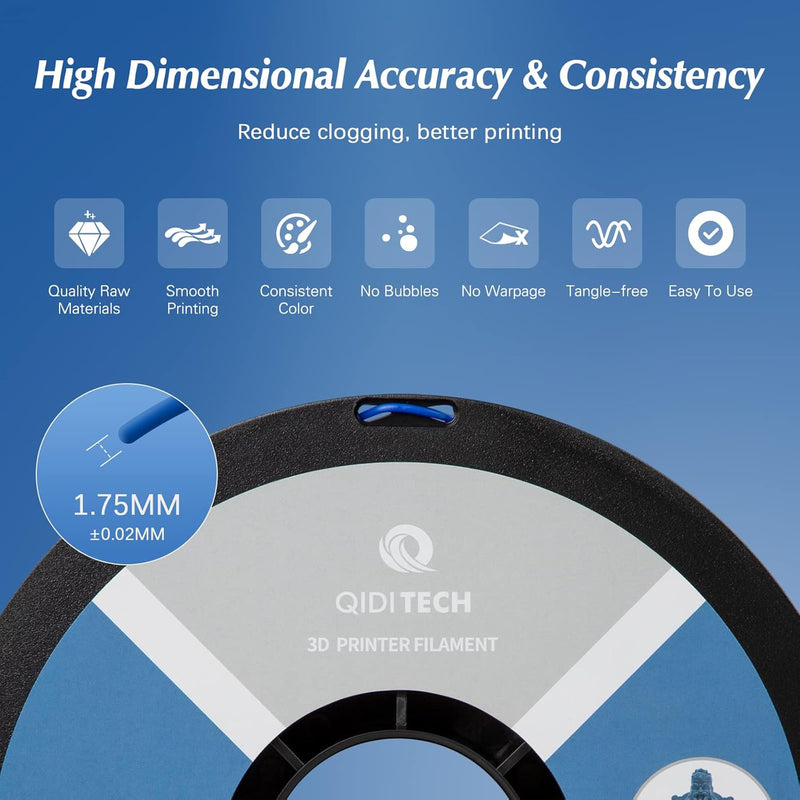 QIDI TECH PLA Rapido Filament 1.75mm, 3D Drucker Filament PLA, geeignet für Hochgeschwindigkeitsdruc
