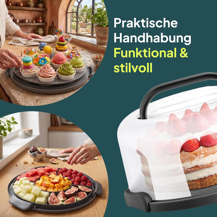 uandu Kuchen Transportbox rund, Tortentransportbox mit Haube und Griff. Box mit Deckel, Aufbewahrung