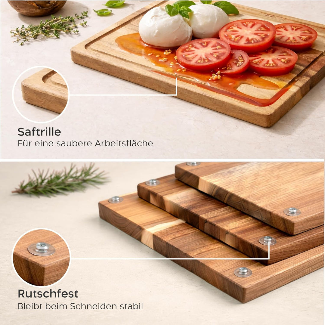 Twinzee Schneidebrett 3er Set (40 x 30/33 x 24/26 x 18 cm) aus Massiver Akazie - Schneidebrett Holz