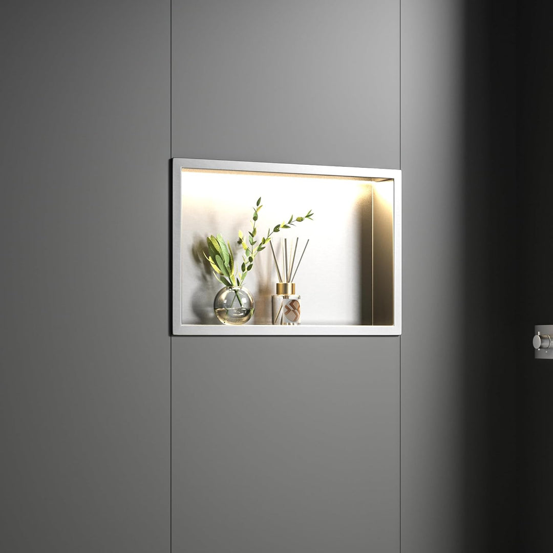 Edelstahl-Duschnische 45 cm x 30 cm Gebürstet, mit integriertem LED-Licht, wasserdicht, ohne Fliesen