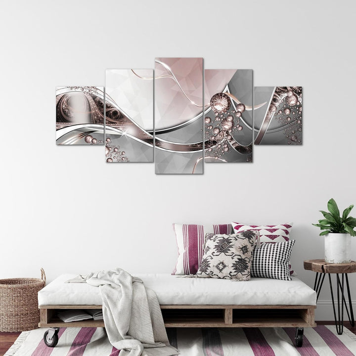 Runa Art - Bilder Abstrakt 200 x 100 cm 5 Teilig XXL Wanddekoration Design Grau Rosa 109151a 200 x 1