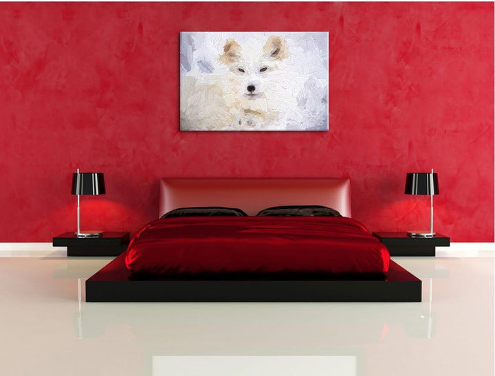 Pixxprint weisser Fuchs als Leinwandbild/Grösse: 100x70 / Wandbild/Kunstdruck/fertig bespannt, 100x7