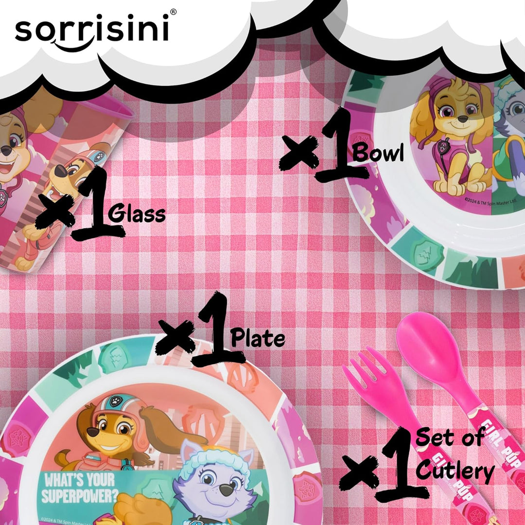 Sorrisini Kindergeschirr set Paw Patrol, Wiederverwendbares Babygeschirr Set, Kinder Essgeschirr, Mi
