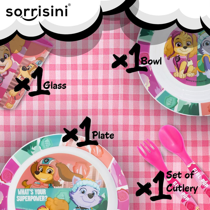 Sorrisini Kindergeschirr set Paw Patrol, Wiederverwendbares Babygeschirr Set, Kinder Essgeschirr, Mi