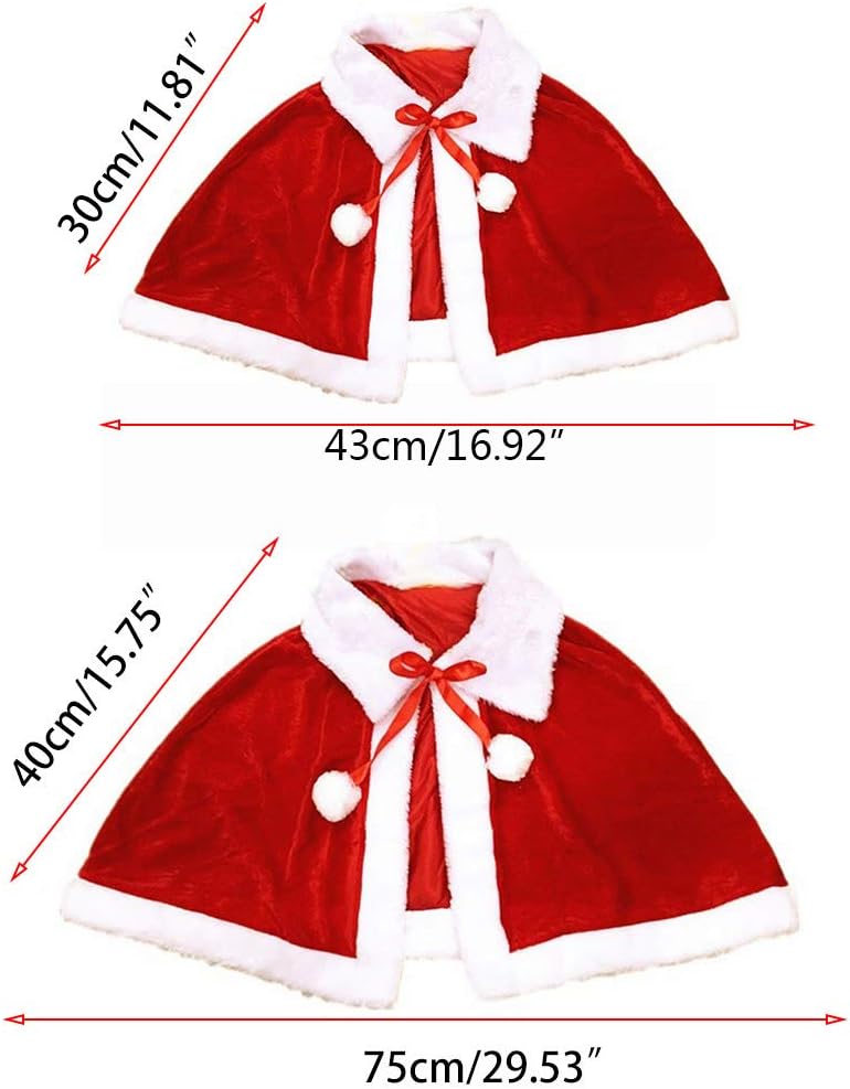 DAKIFENEY Weihnachtsumhang für Damen und Mädchen, dicker Samt, warm, rot, kurzer Weihnachtsmantel, f