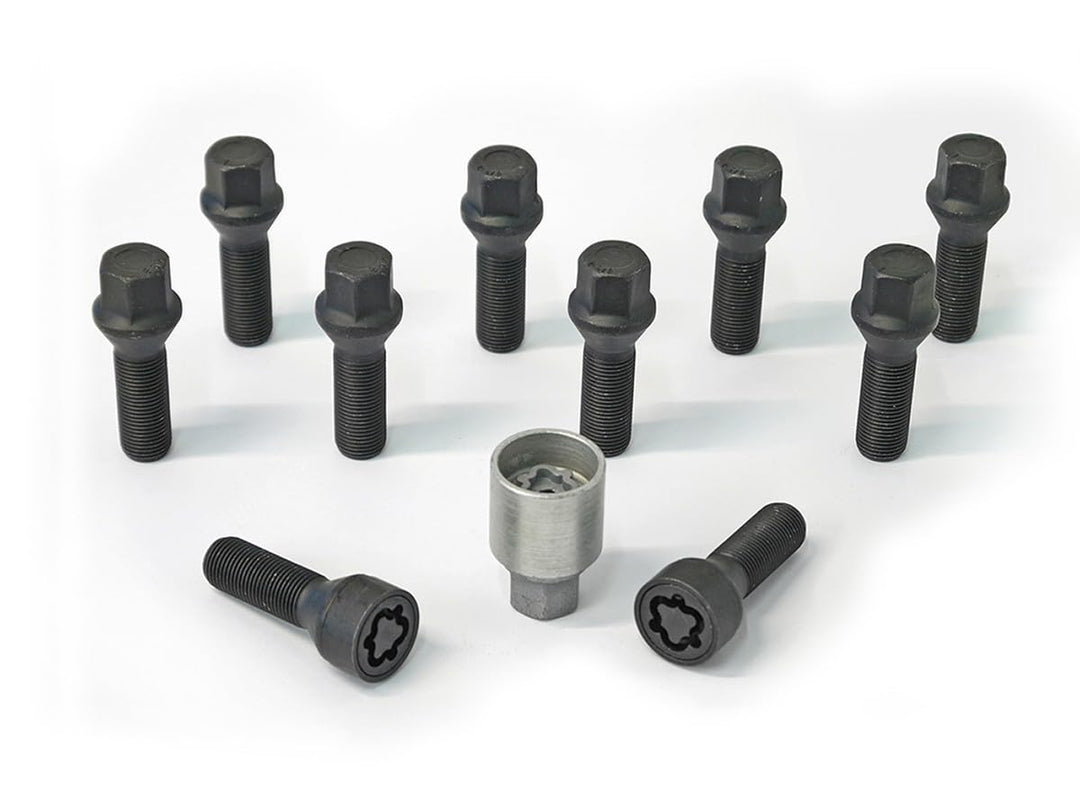 H&R Radschrauben Satz Kegelbund M14x1.50 - Länge 40mm - Schwarz - 10 Stück - inkl. Felgenschloss