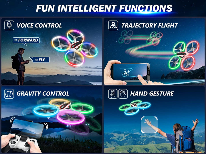 Drohne mit Kamera HD für Kinder, Mini Drone mit Bunte LED Lichter, RC Quadrocopter mit Kopflos Modus