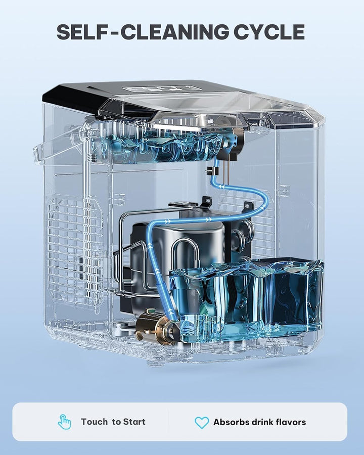 Silonn Eiswürfelmaschine mit Griff-Eiswürfelkorb – Tragbar &amp; Selbstreinigend, Mini Ice Maker 9 Eiswü