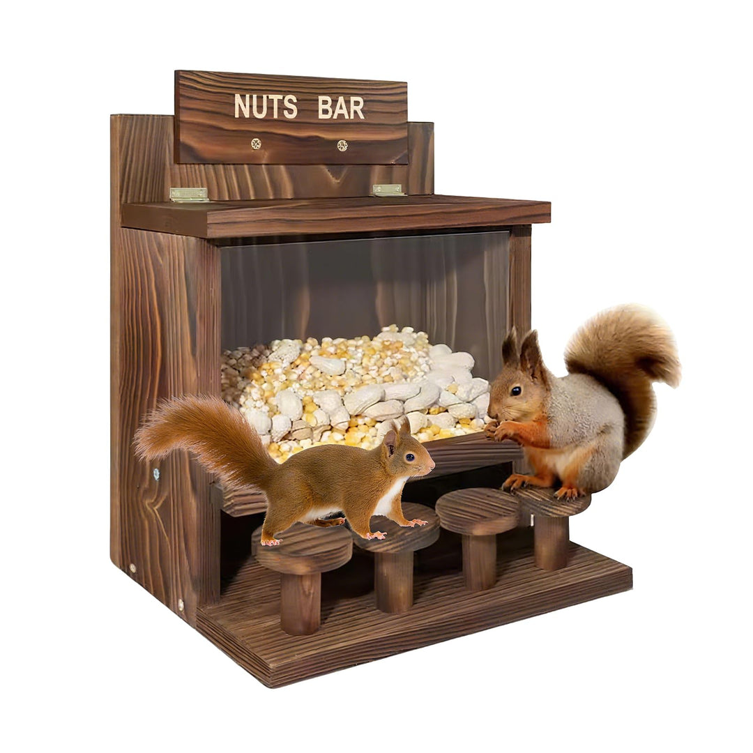 Eichhörnchen Futterhaus aus Holz, Eichhörnchen Futterstation Wetterfest &amp; Unbehandelt, Stabiles Eich