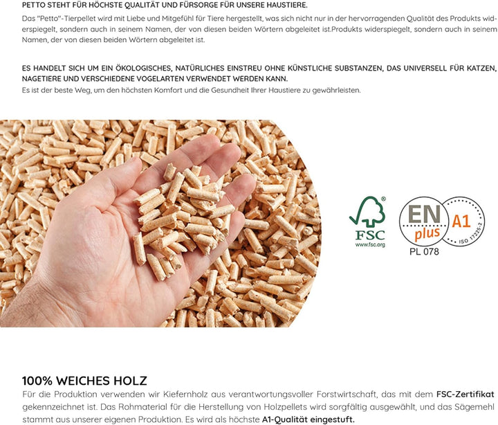 Katzenstreu 5 kg - Holzstreu für Geruchs und Feuchtigkeitskontrolle - Öko 100% Kieferholz - Komposti
