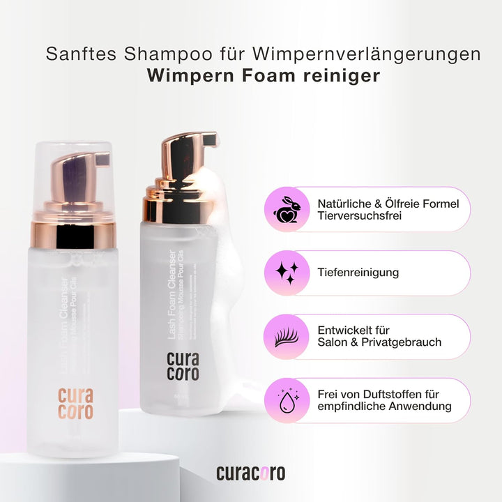Curacoro 60ML Wimpernreiniger (Duftfrei) – Wimpernshampoo für Wimpernverlängerungen, Schaumreiniger