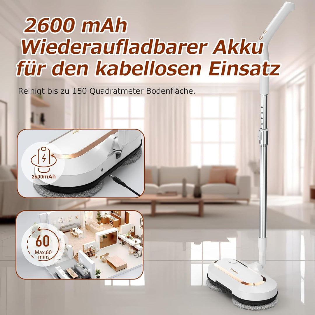 AlfaBot S2 Kabellos Elektrischer Mopp, bodenreiniger Spin Mop, Elektrischer Mop mit Sprühfunktion un