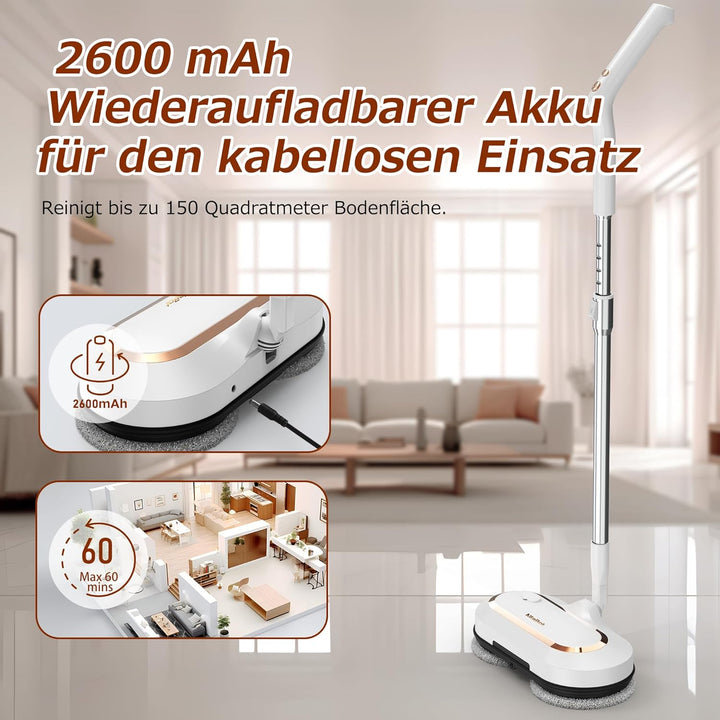AlfaBot S2 Kabellos Elektrischer Mopp, bodenreiniger Spin Mop, Elektrischer Mop mit Sprühfunktion un