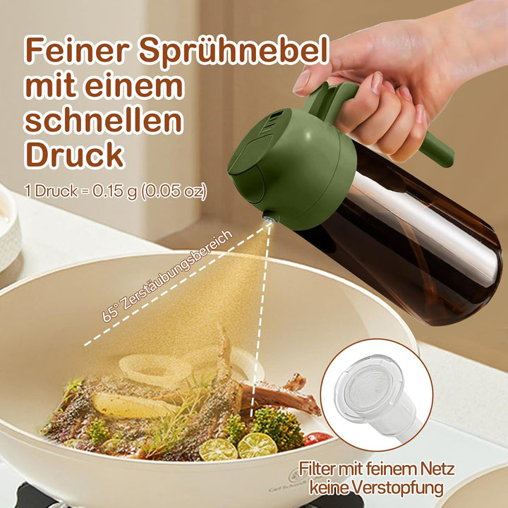 YARRAMATE 2 Stück 470ml Ölsprüher zum Kochen, 2-in-1 UV Schutz ölzerstäuber für die Küche, Bernstein