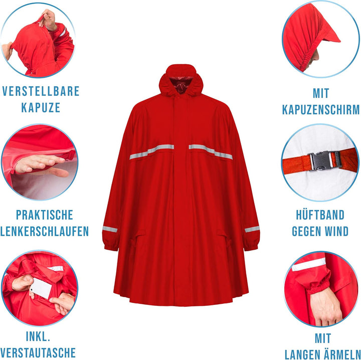 HOCK Regenponcho mit Reissverschluss und Ärmeln - Fahrradponcho Wasserdicht & Atmungsaktiv - Mit Kap