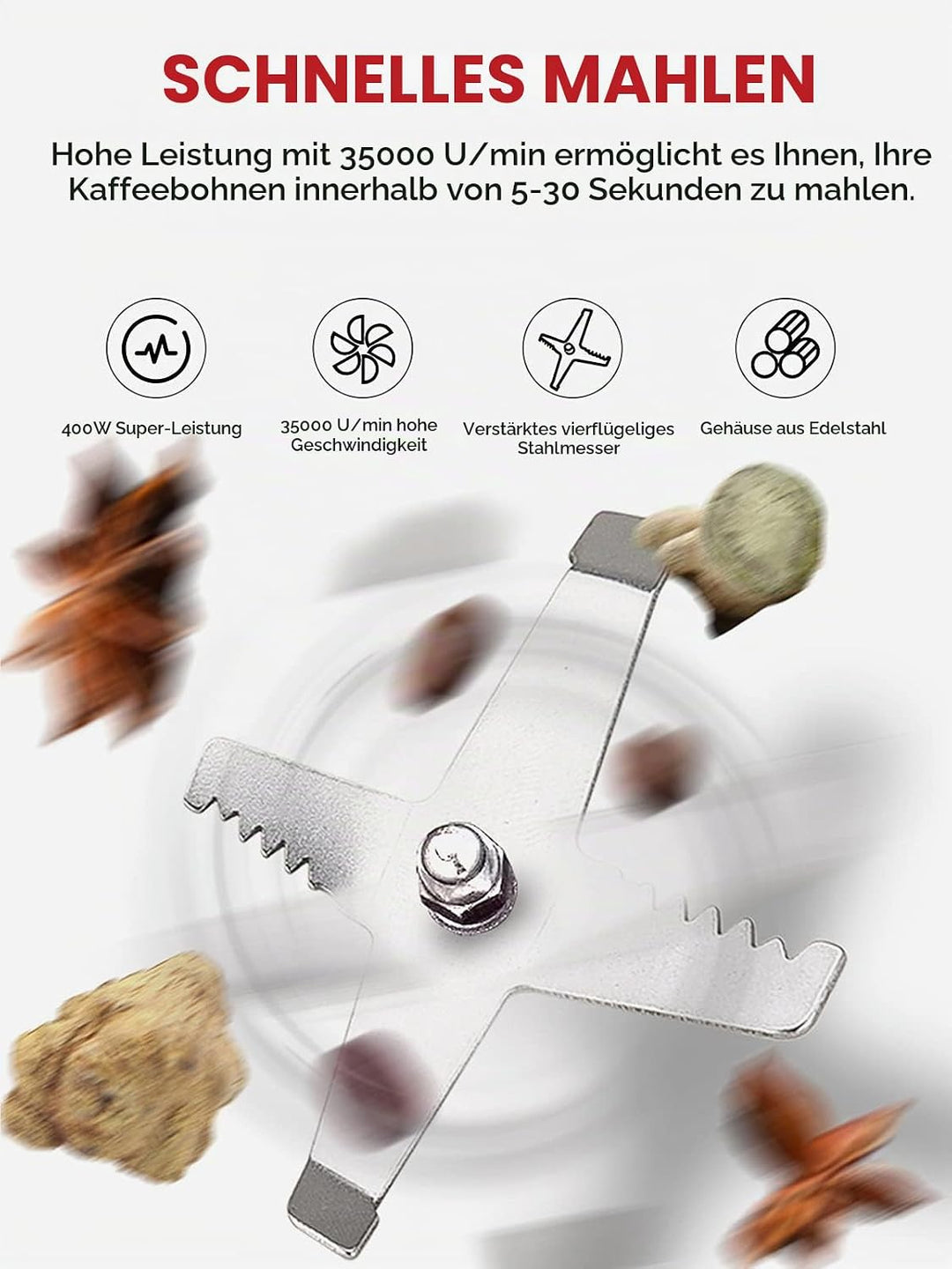 Moongiantgo Getreidemühle Multifunktionale 400W 35000rpm Kaffee &amp; Gewürzmühle, Rostfreier Stahl, OPE
