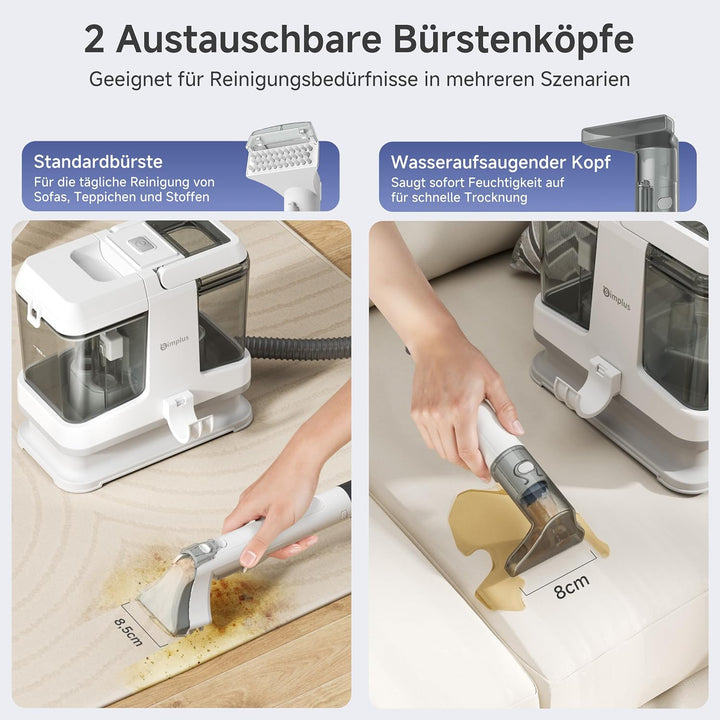SIMPLUS Waschsauger Polsterreiniger Gerät, 12000Pa Teppichreiniger mit 2-Tank System, Kompakter Nass