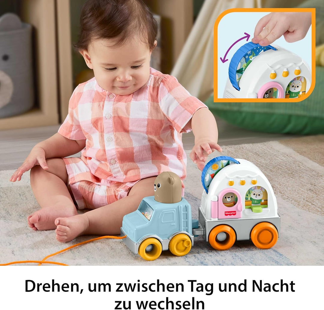 Fisher-Price Baby und Kleinkind Camping-Freunde Camper zum Ziehen Fahrzeug für sensorische Aktivität
