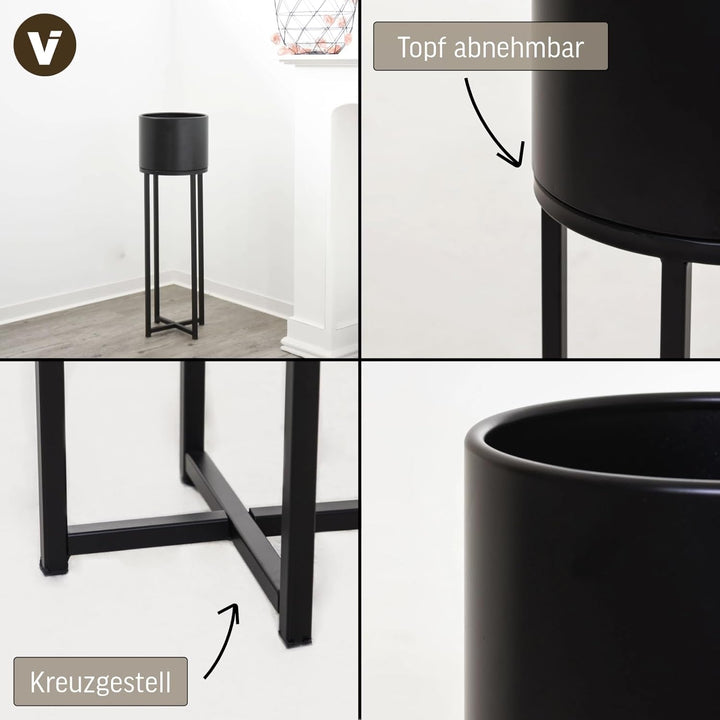 VIVANNO Blumentopf auf Ständer mit Beinen Füssen Gestell Elevate Cross 79 cm, Schwarz Schwarz Matt 7