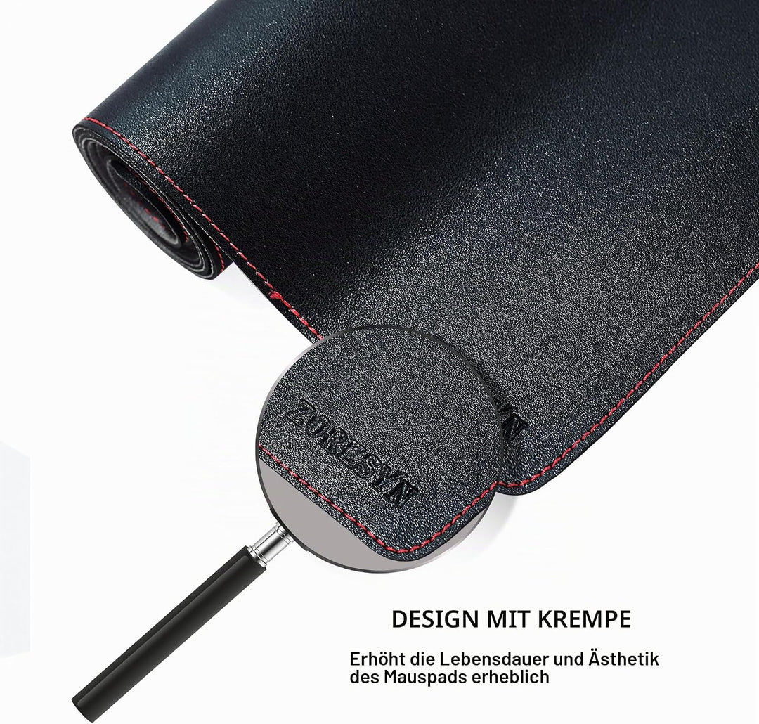 ZORESYN PU-Leder Schreibtischunterlage 80x60cm Schwarz | XXL Rutschfeste Wildleder-Unterseite, Wasse