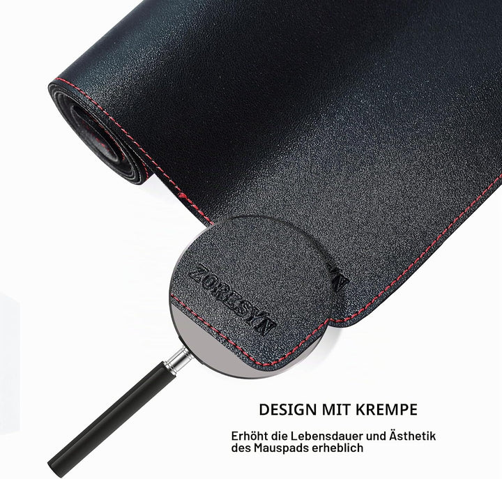 ZORESYN PU-Leder Schreibtischunterlage 80x60cm Schwarz | XXL Rutschfeste Wildleder-Unterseite, Wasse