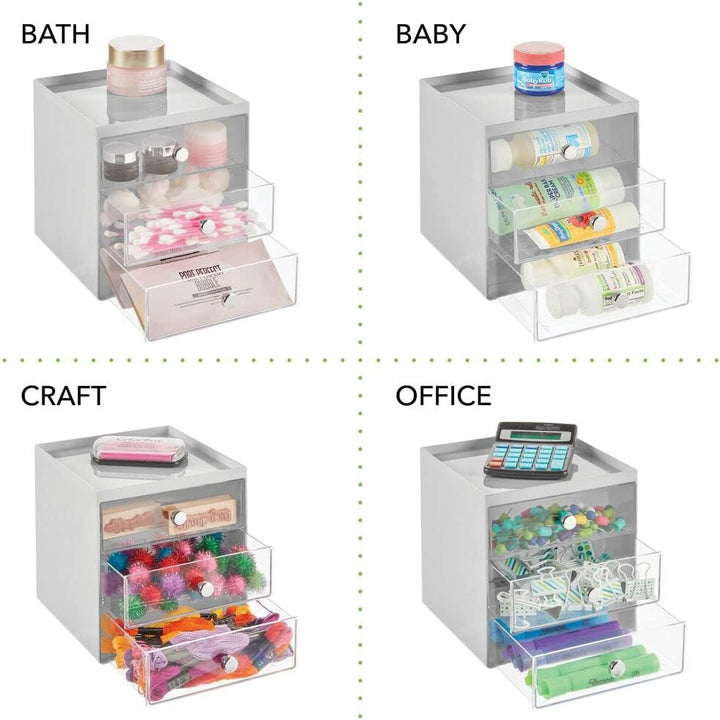 mDesign Make-up Organizer – stapelbare Aufbewahrungsbox mit 3 Schubladen für Mascara, Puder, Nagella