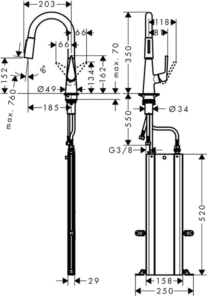 hansgrohe Talis S Einhebel-Küchenarmatur (Komfort-Höhe 160 mm, mit Ausziehbrause und Schlauchbox) Ch